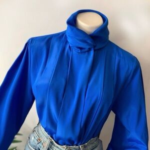 v i n t a g e :: Draped Pleated High Neck Satin Blouse